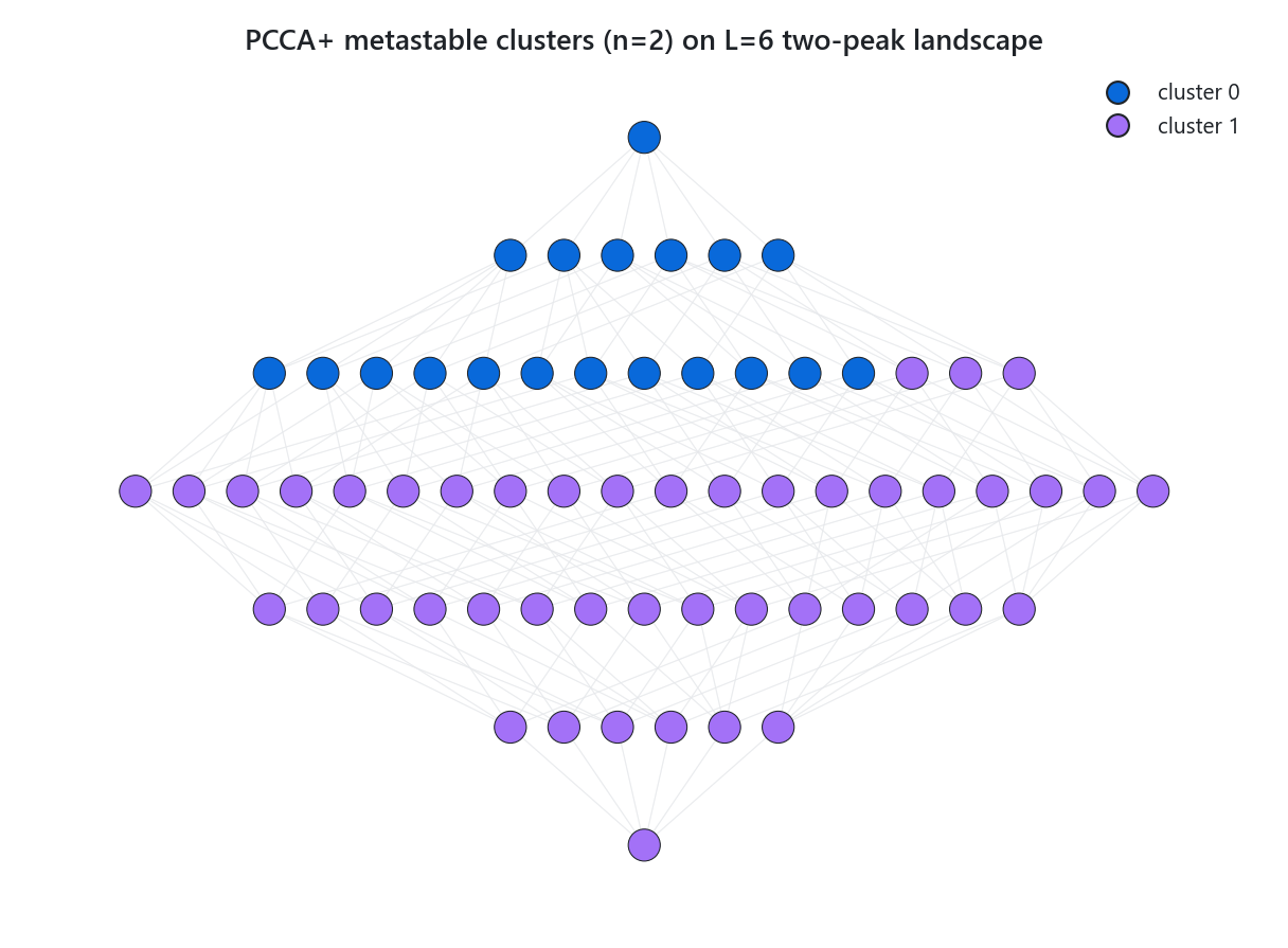 Genotype graph colored by PCCA+ metastable cluster assignment