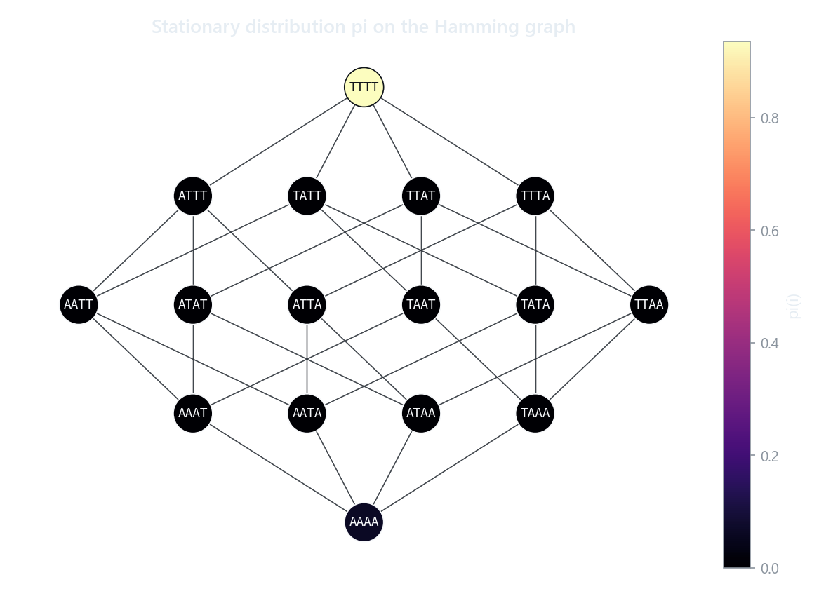 Stationary distribution of the evolutionary Markov chain drawn on the genotype graph